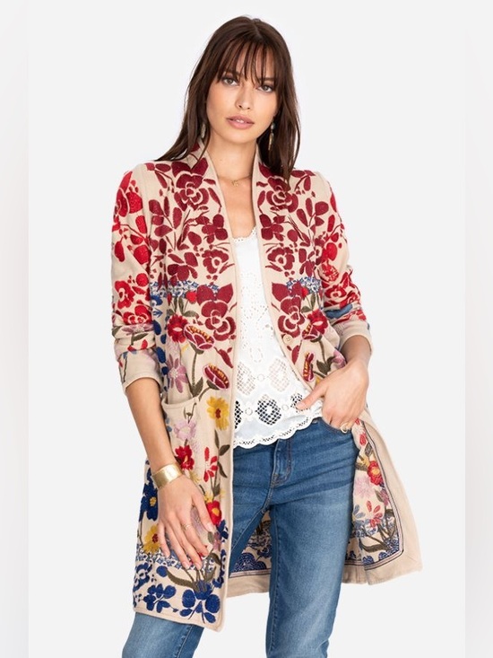 Johnny Was Jackets & Blazers - Johnny Was BIYA Embroidered Cardigan Coat Boho Floral Jacket Beige Multicolor XL